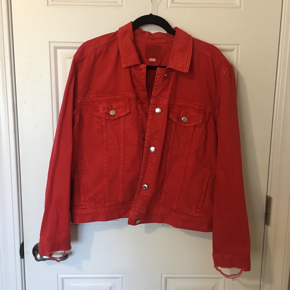 red jean jacket